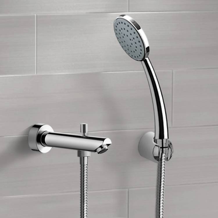 Tub Spout, Remer TDH02, Chrome Wall Mounted Tub Spout Set with Hand Shower